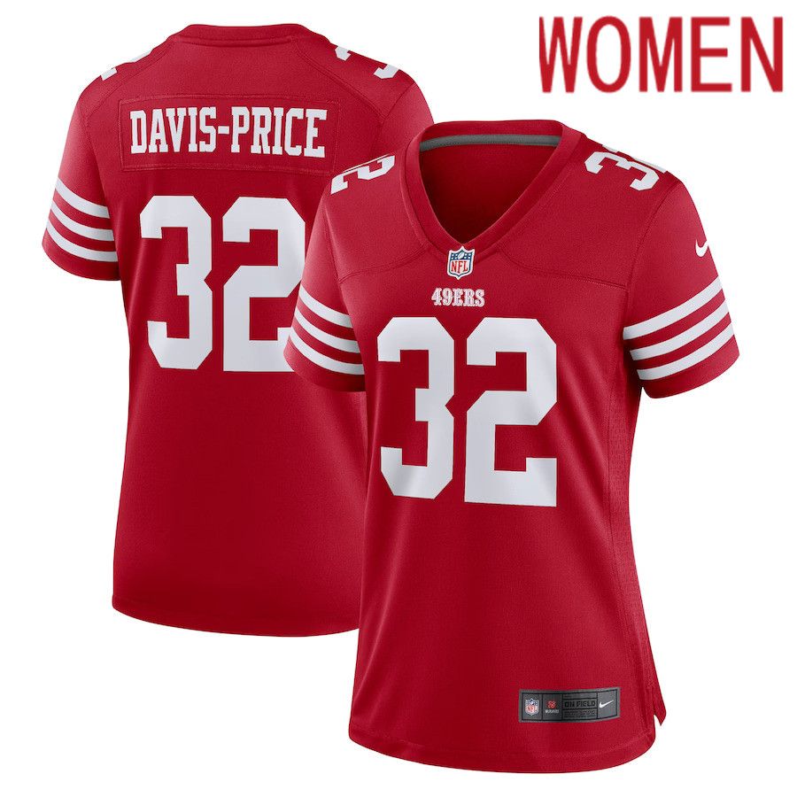 Women San Francisco 49ers #32 Tyrion Davis-Price Nike Scarlet Game Player NFL Jersey->women nfl jersey->Women Jersey